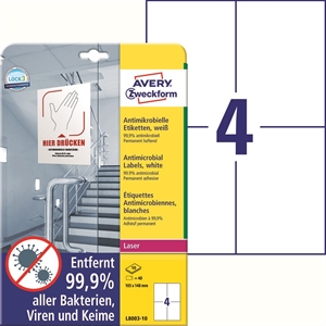 Avery Antimikrobielle Etiketten 105 x 148 weiß mm, 40 Stk.